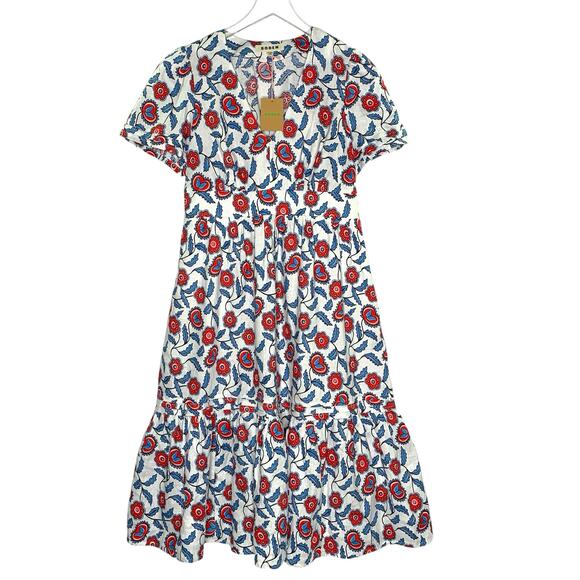 Boden 10P Petite NEW Eve Linen Midi Dress Ivory Floret Vine Prairie Floral - Picture 2 of 9